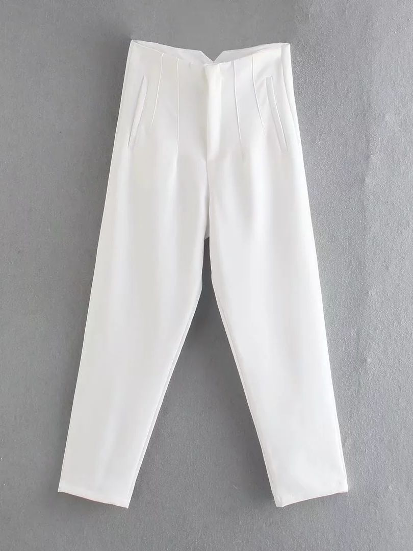 Owronline - Straight Pants High Waist Zipper Fly Trousers