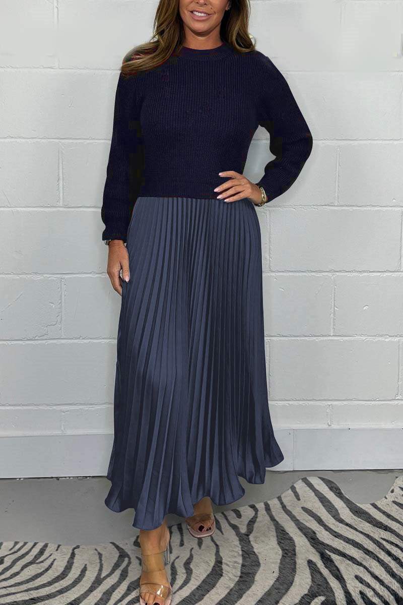 Owronline - Women’s Stylish and Elegant Round-neck Pleated Dress