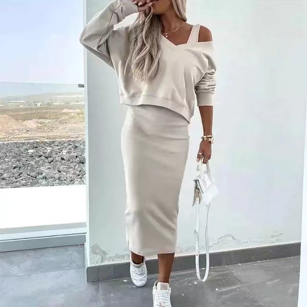 Owronline - Vest Dress and V-Neck Sweatshirt Set