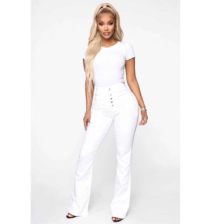 Owronline - Button Fly Booty Shaping High Waist Flare Jeans