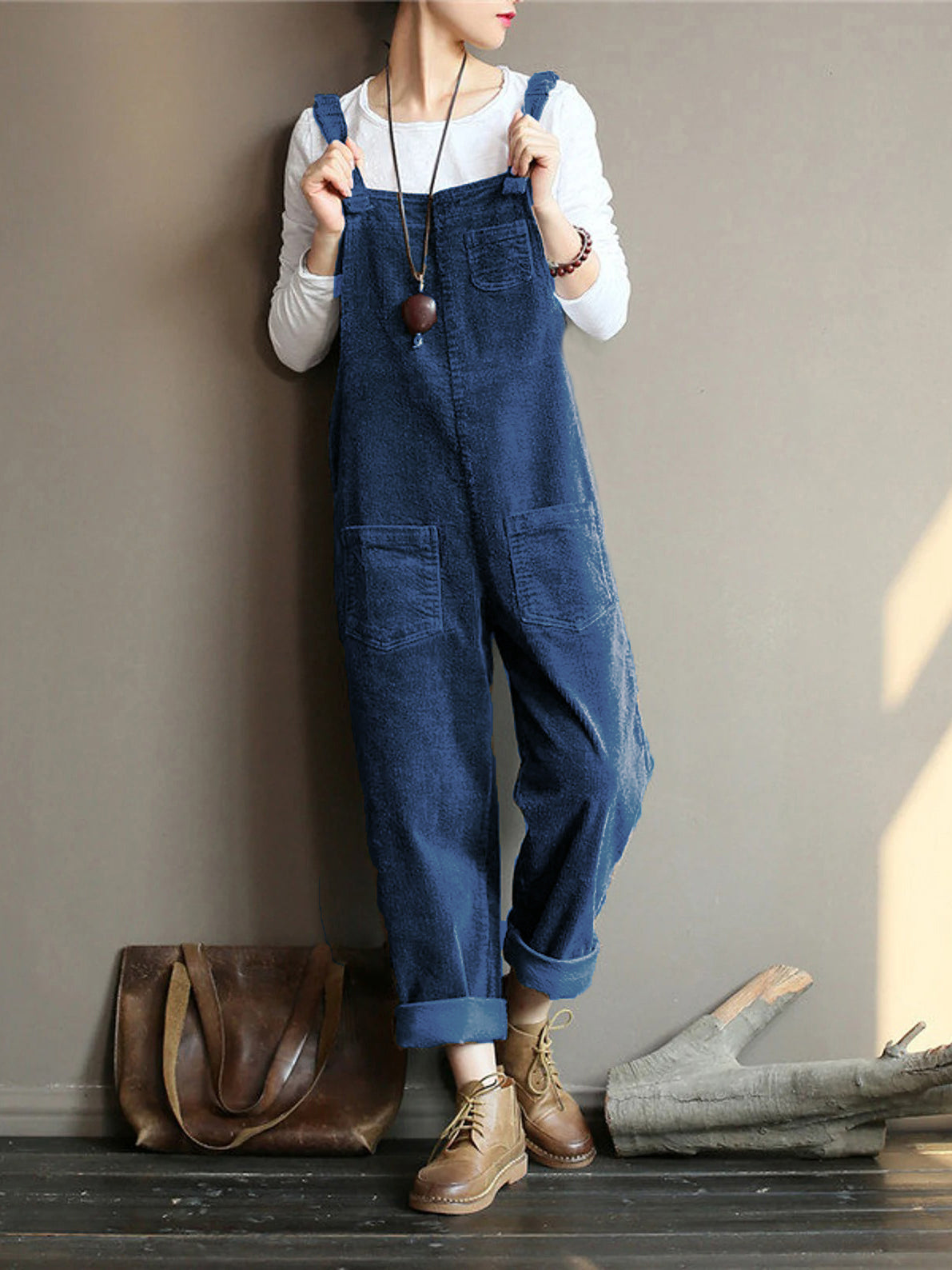 Owronline - Wide Leg Corduroy Overalls