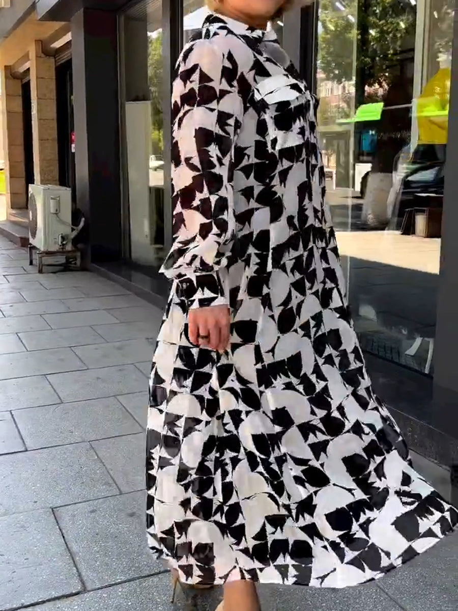 Owronline - Classic Black White Shirt Dress