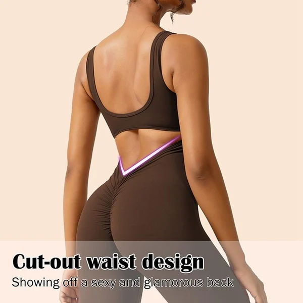 Owronline - Sexy Backless Flare Jumpsuits Bodycon Scrunch Butt Yoga Rompers - owronline