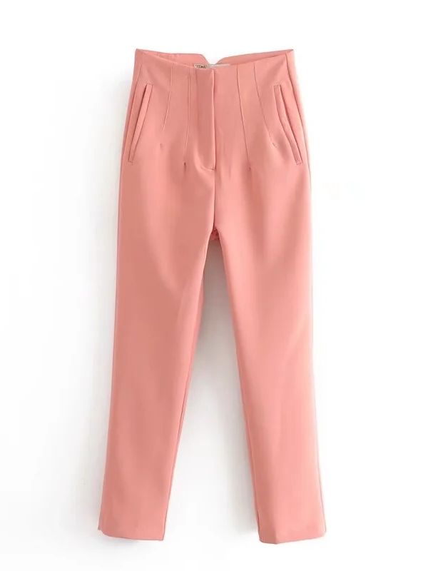 Owronline - Straight Pants High Waist Zipper Fly Trousers