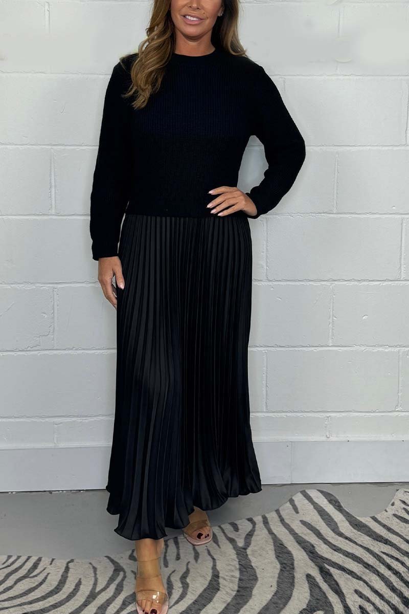 Owronline - Women’s Stylish and Elegant Round-neck Pleated Dress