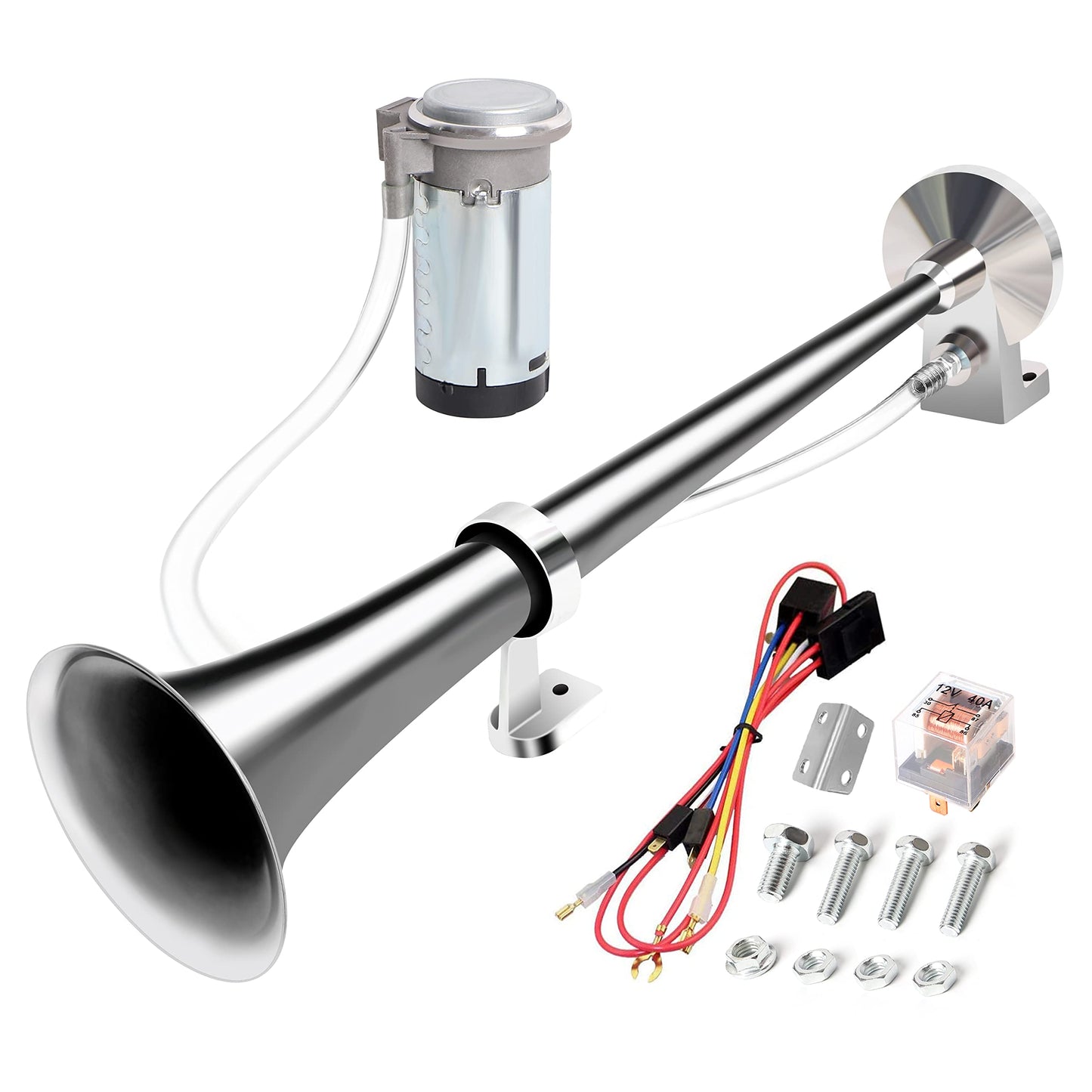 Owronline - Motorcycle Horn + Mounting Hardware and Complete Wiring Kit