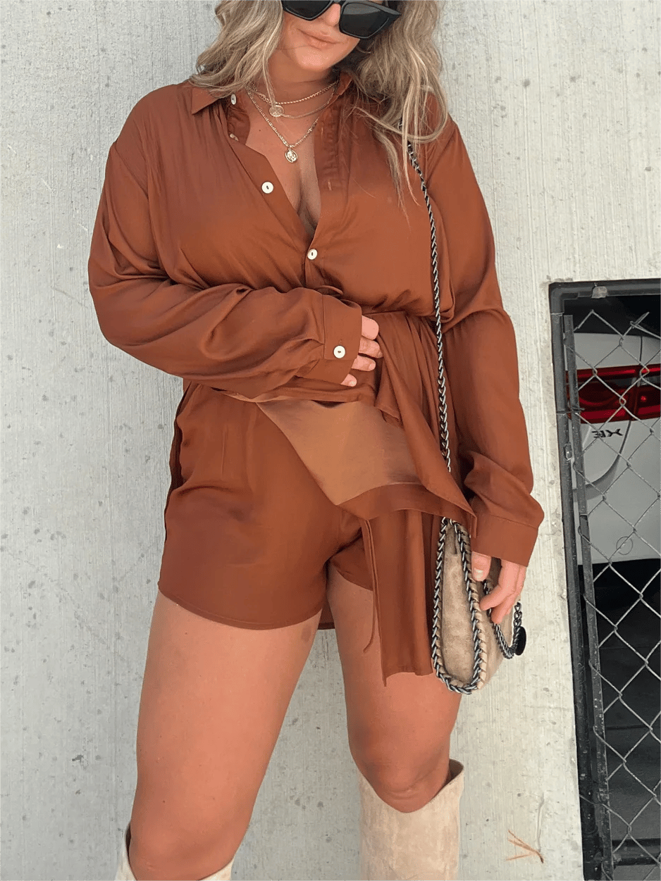 Owronline - Versatile must-have women's solid color long-sleeved shirt set - owronline