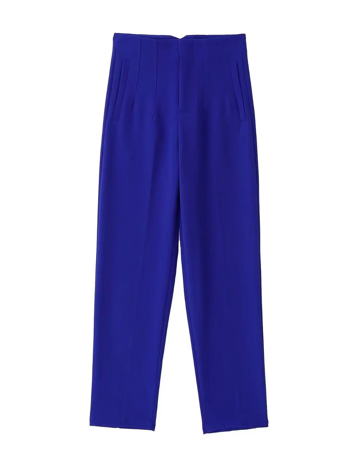 Owronline - Straight Pants High Waist Zipper Fly Trousers