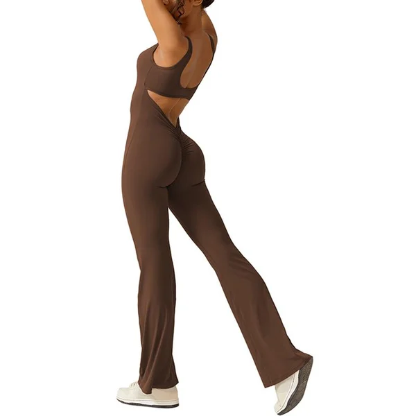 Owronline - Sexy Backless Flare Jumpsuits Bodycon Scrunch Butt Yoga Rompers - owronline