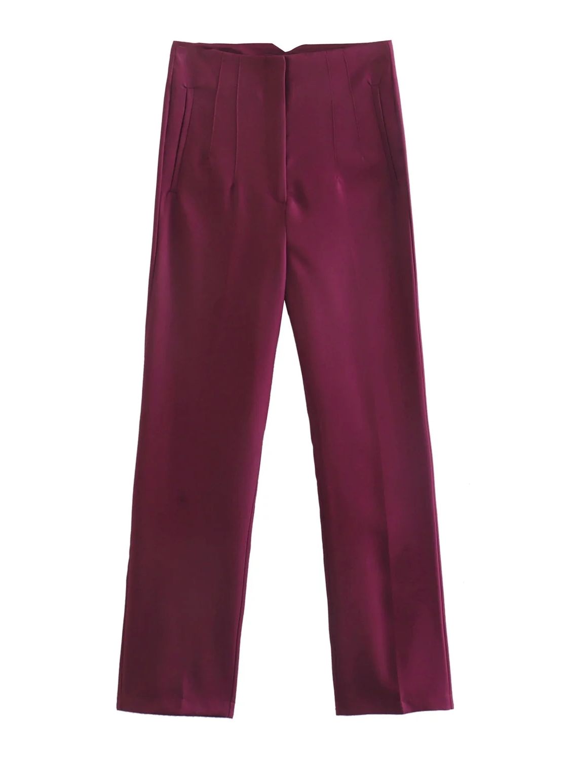 Owronline - Straight Pants High Waist Zipper Fly Trousers