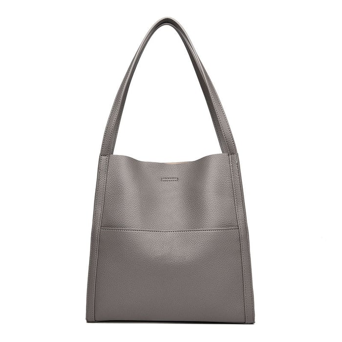 Owronline - Solid color genuine leather shoulder bag