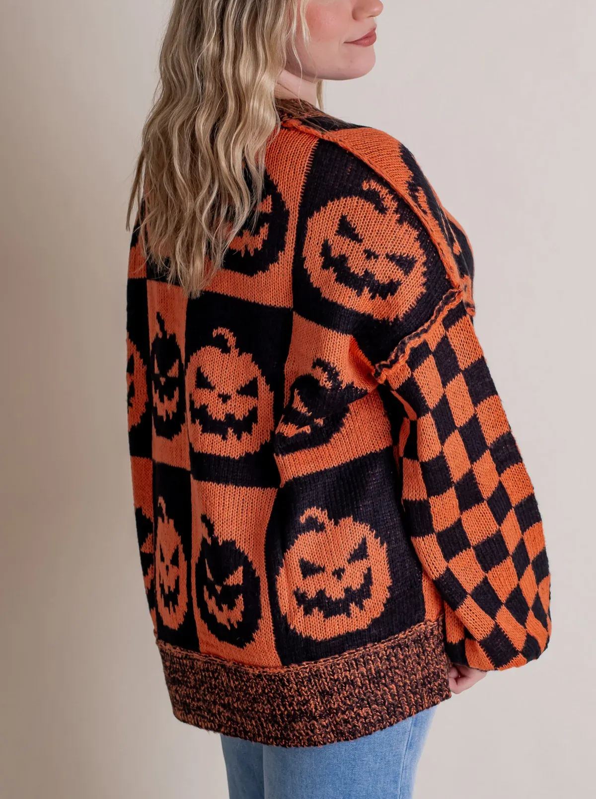 Owronline - Women's Halloween Checkered Sweater