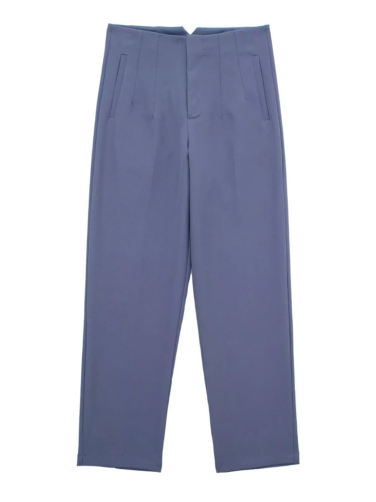 Owronline - Straight Pants High Waist Zipper Fly Trousers