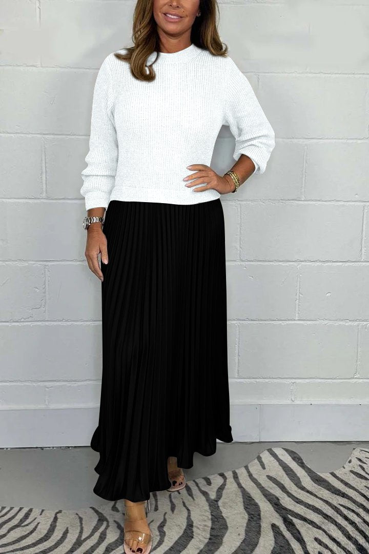 Owronline - Women’s Stylish and Elegant Round-neck Pleated Dress