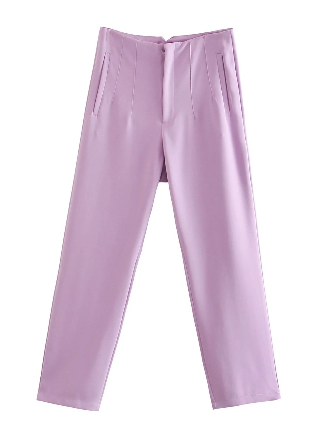 Owronline - Straight Pants High Waist Zipper Fly Trousers