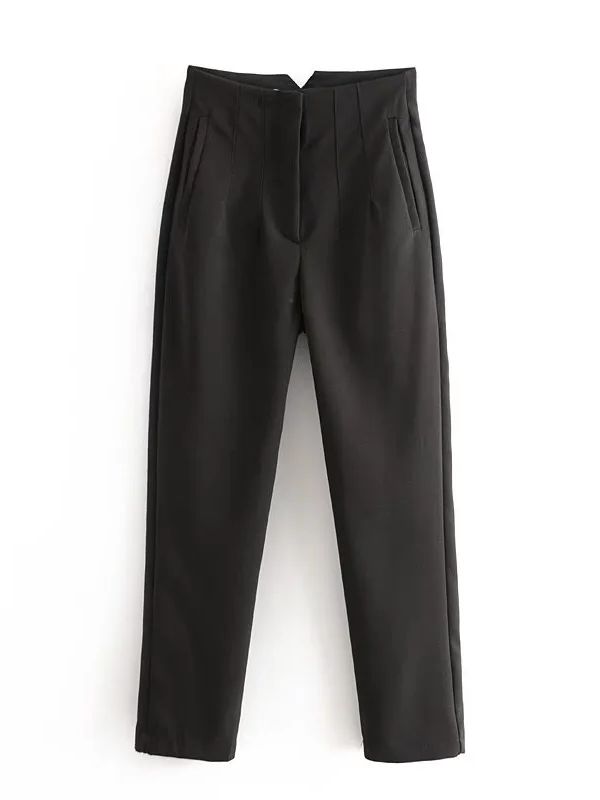 Owronline - Straight Pants High Waist Zipper Fly Trousers