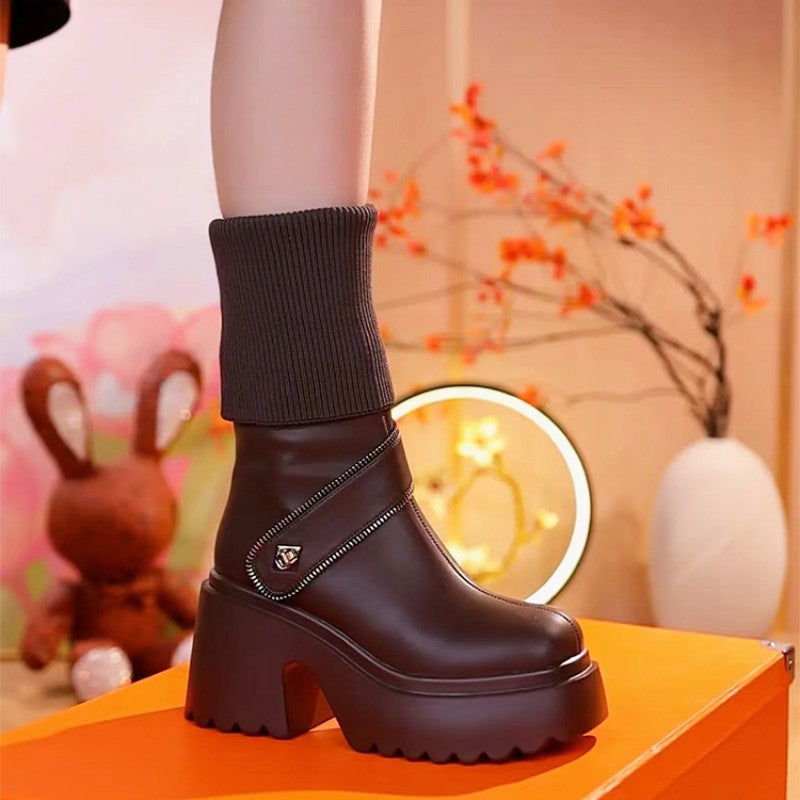 Owronline - Women's Platform Chunky Heel Knee High Boots
