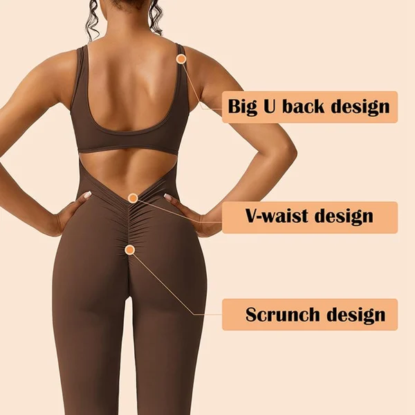 Owronline - Sexy Backless Flare Jumpsuits Bodycon Scrunch Butt Yoga Rompers - owronline