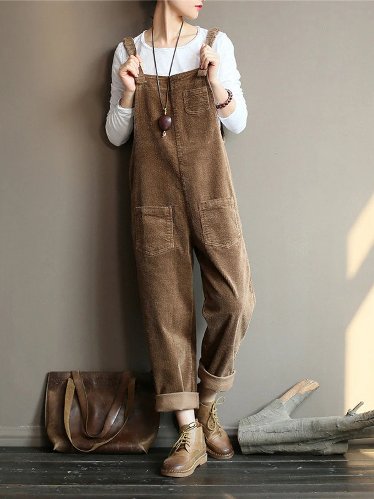 Owronline - Wide Leg Corduroy Overalls