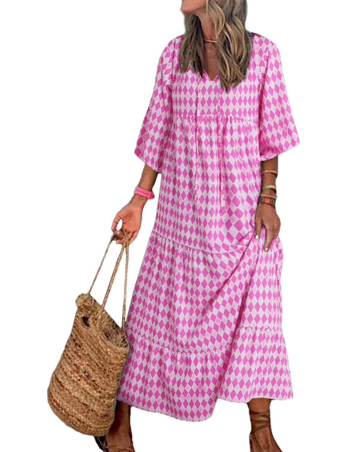 Owronline - Women's Puff Sleeve Floral Boho Maxi Dress