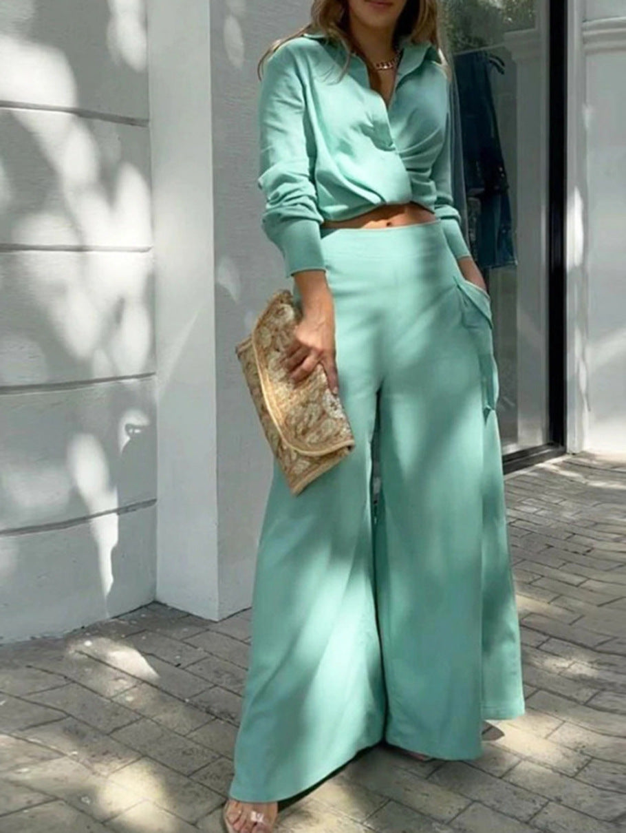 Owronline - Solid color casual two-piece suit