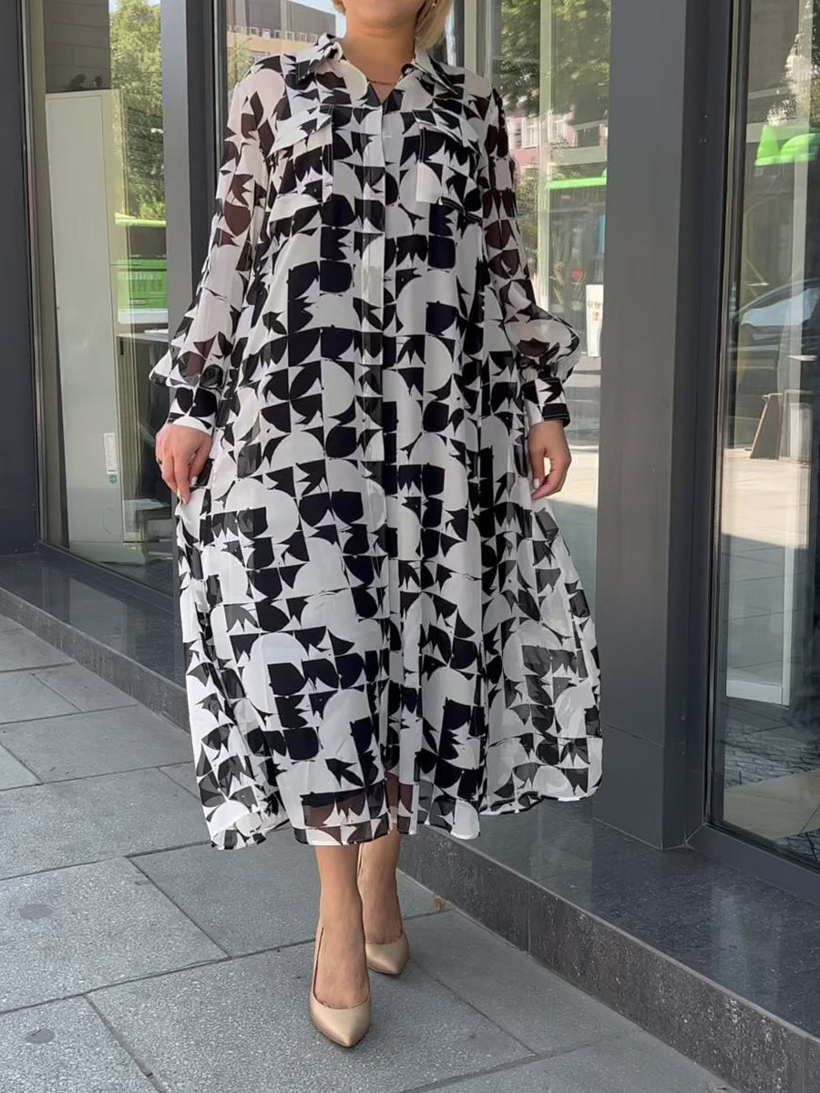 Owronline - Classic Black White Shirt Dress