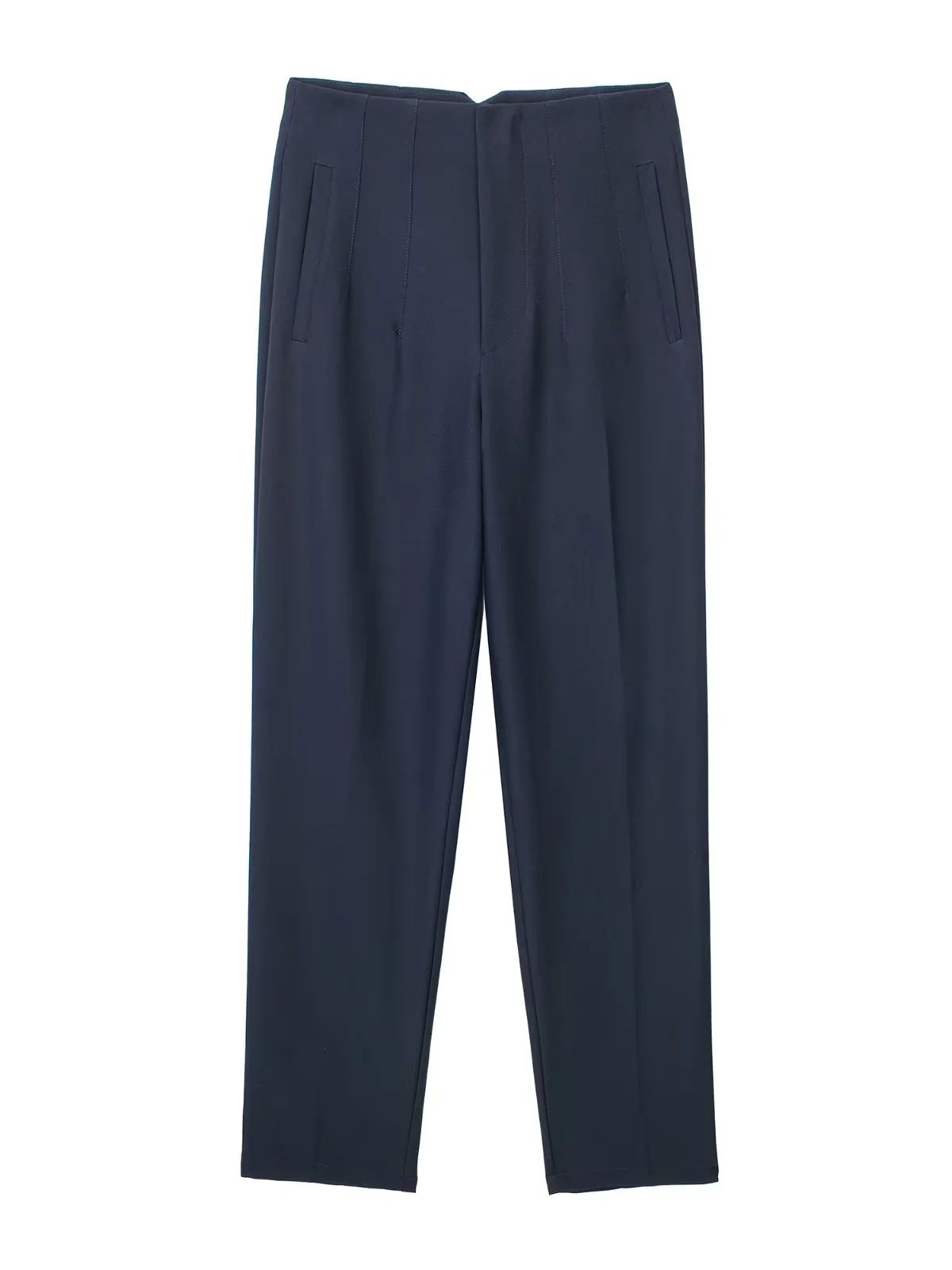Owronline - Straight Pants High Waist Zipper Fly Trousers