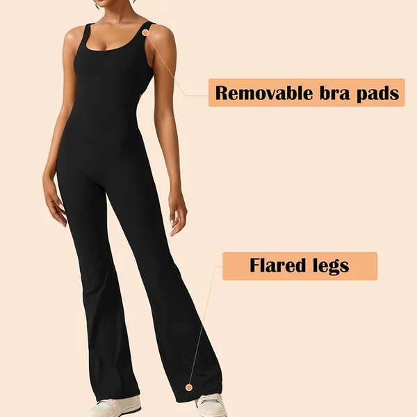 Owronline - Sexy Backless Flare Jumpsuits Bodycon Scrunch Butt Yoga Rompers - owronline