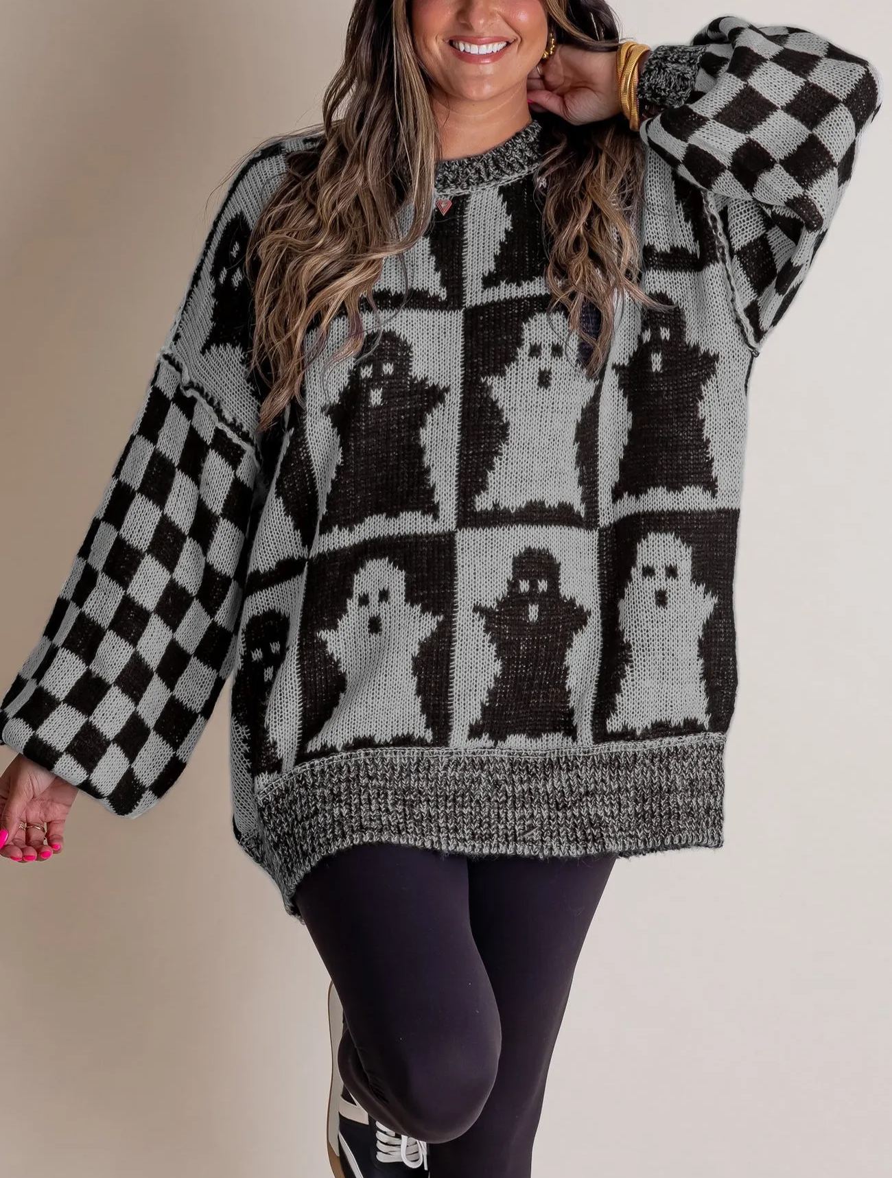 Owronline - Women's Halloween Checkered Sweater