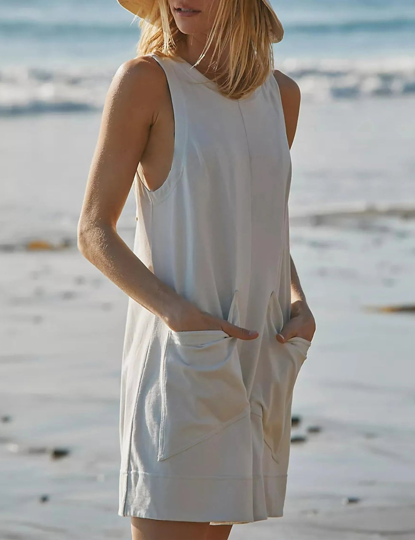Owronline - Women's Casual Jumpsuit Stretch Sleeveless Shorts Jumpsuit
