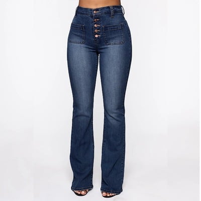 Owronline - Button Fly Booty Shaping High Waist Flare Jeans