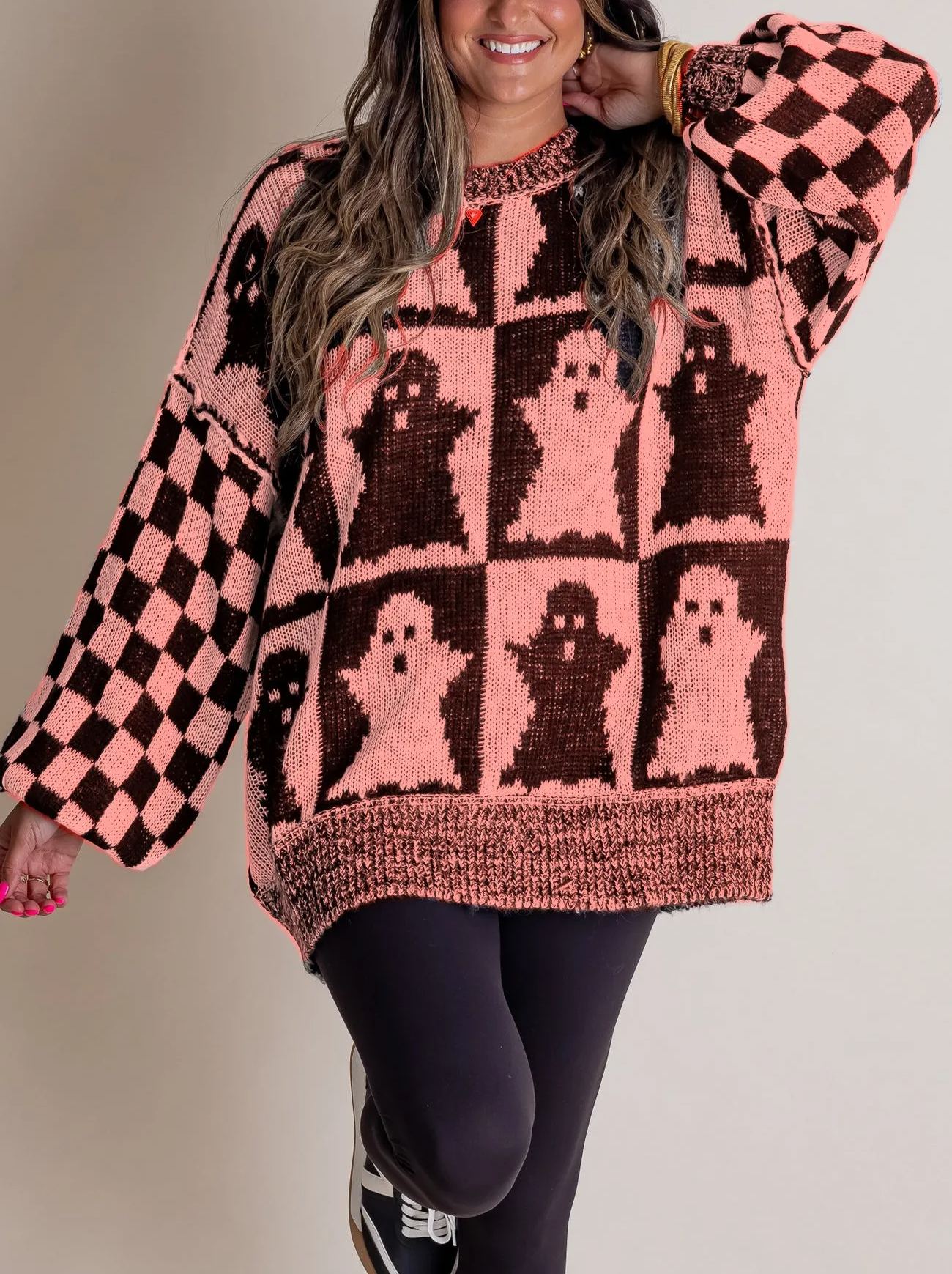 Owronline - Women's Halloween Checkered Sweater