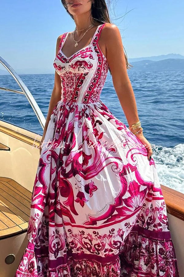 Owronline - Stunning Floral Print Suspender Patchwork Maxi Dress