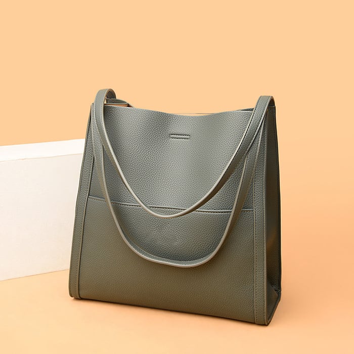 Owronline - Solid color genuine leather shoulder bag