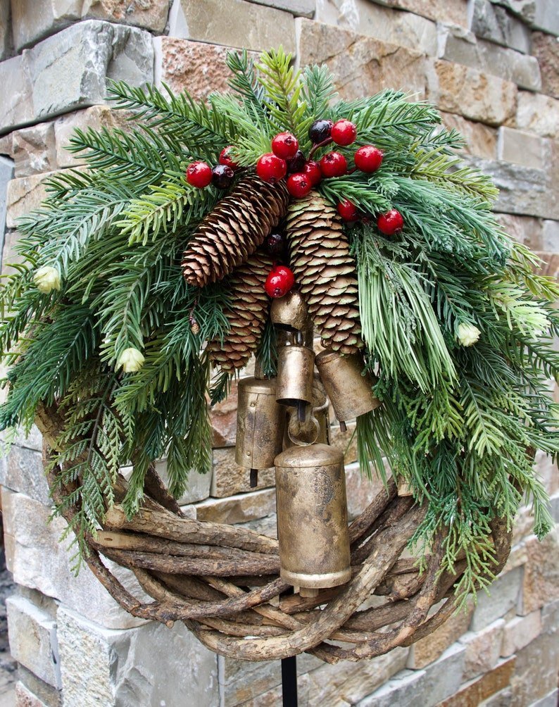 Owronline - Farmhouse Christmas Wreath, Boho Wreath, Holiday Wreath - owronline