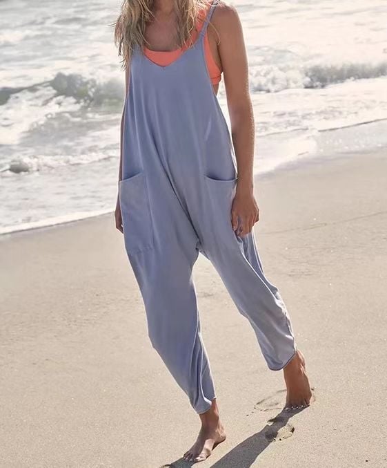 Owronline - Wide Leg Jumpsuit with Pockets