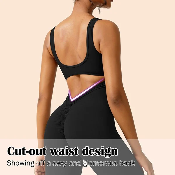 Owronline - Sexy Backless Flare Jumpsuits Bodycon Scrunch Butt Yoga Rompers - owronline