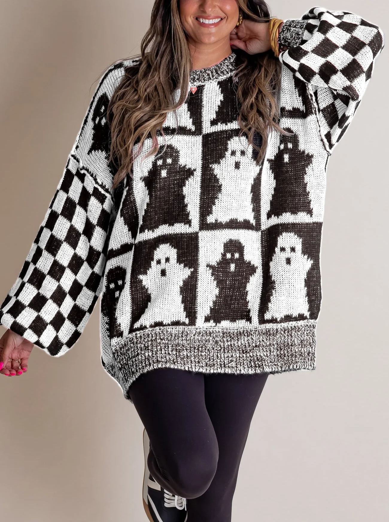 Owronline - Women's Halloween Checkered Sweater