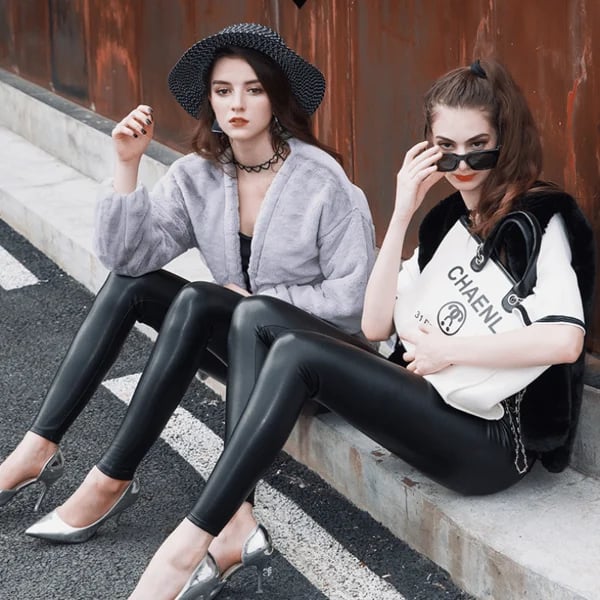 Owronline - S-shaped PU Leather Leggings