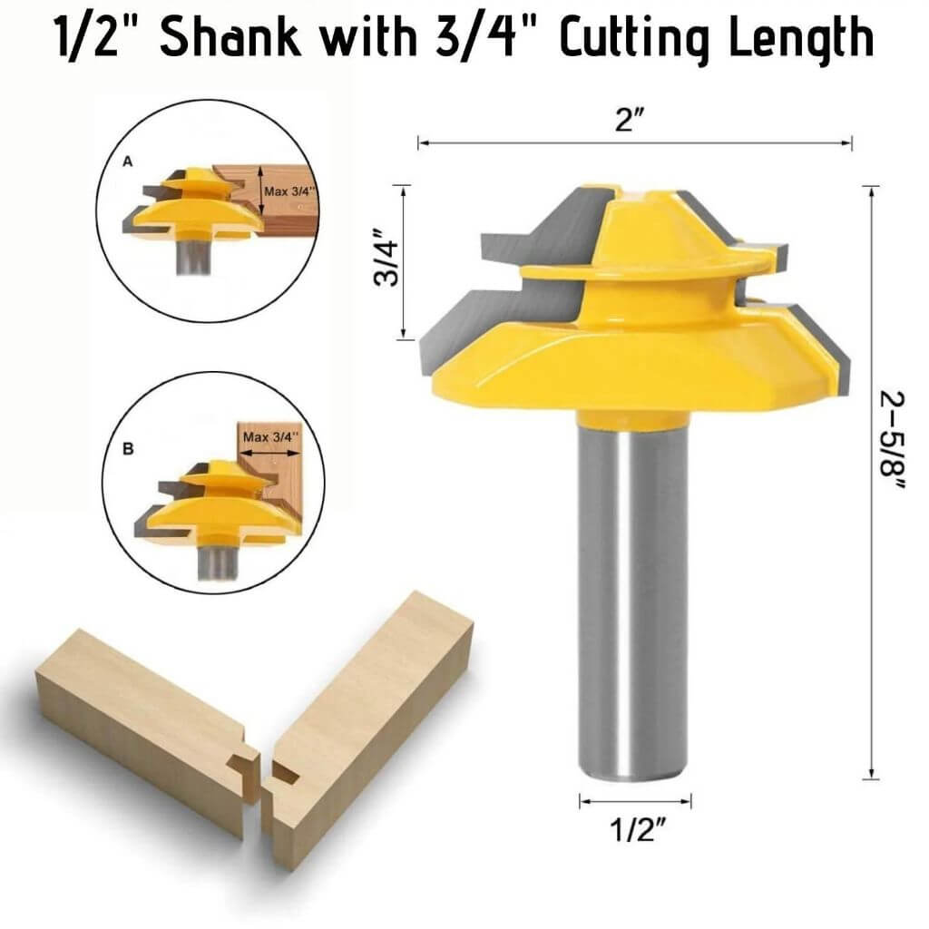 OWRONLINE - 45-degree Lock Miter Router Bit - 1/2" Shank - owronline
