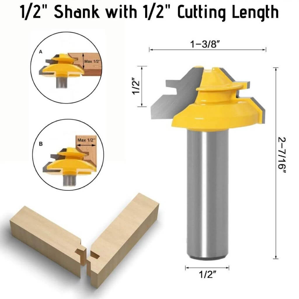 OWRONLINE - 45-degree Lock Miter Router Bit - 1/2" Shank - owronline