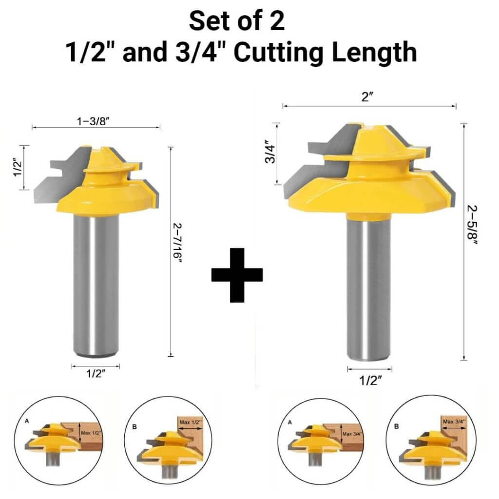 OWRONLINE - 45-degree Lock Miter Router Bit - 1/2" Shank - owronline