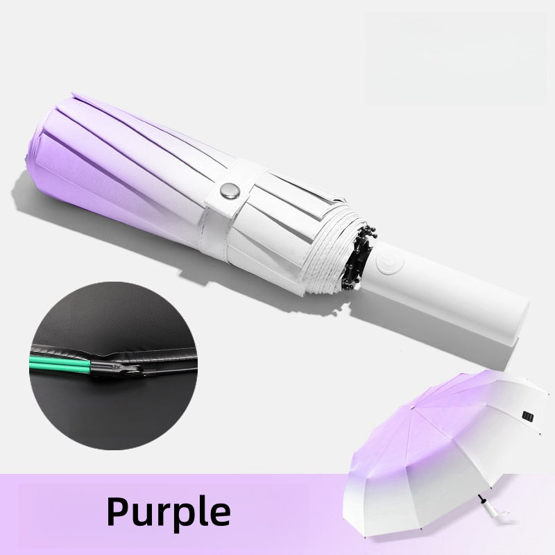 Gradient three-fold fully automatic sun protection folding umbrella (Taro Purple) - owronline