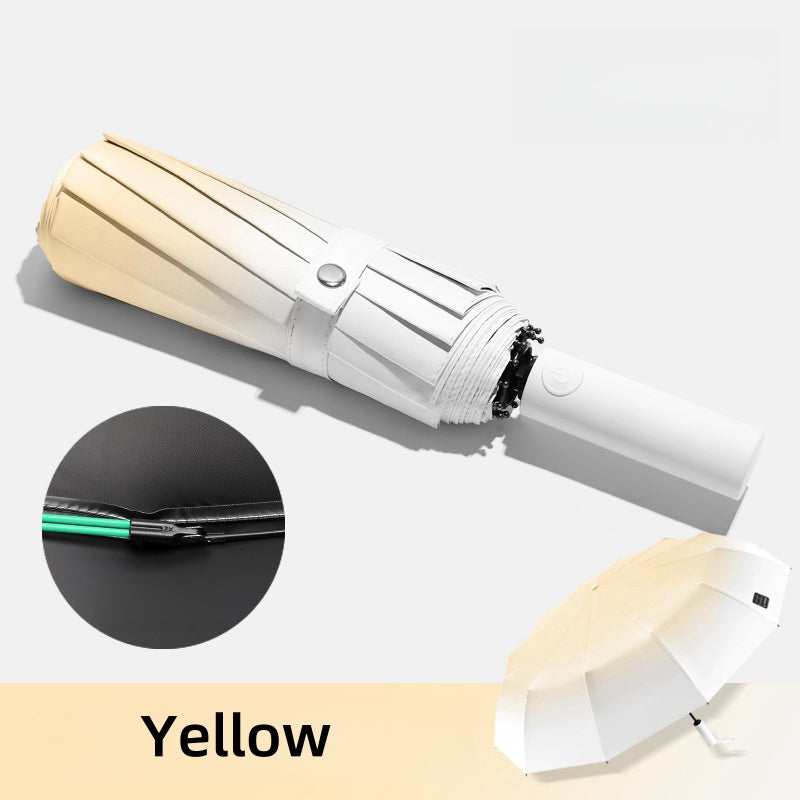 Gradient three-fold fully automatic sun protection folding umbrella (cream yellow)