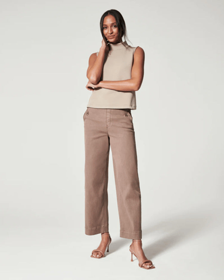 Owronline - Stretch Twill Cropped Wide Leg Pants