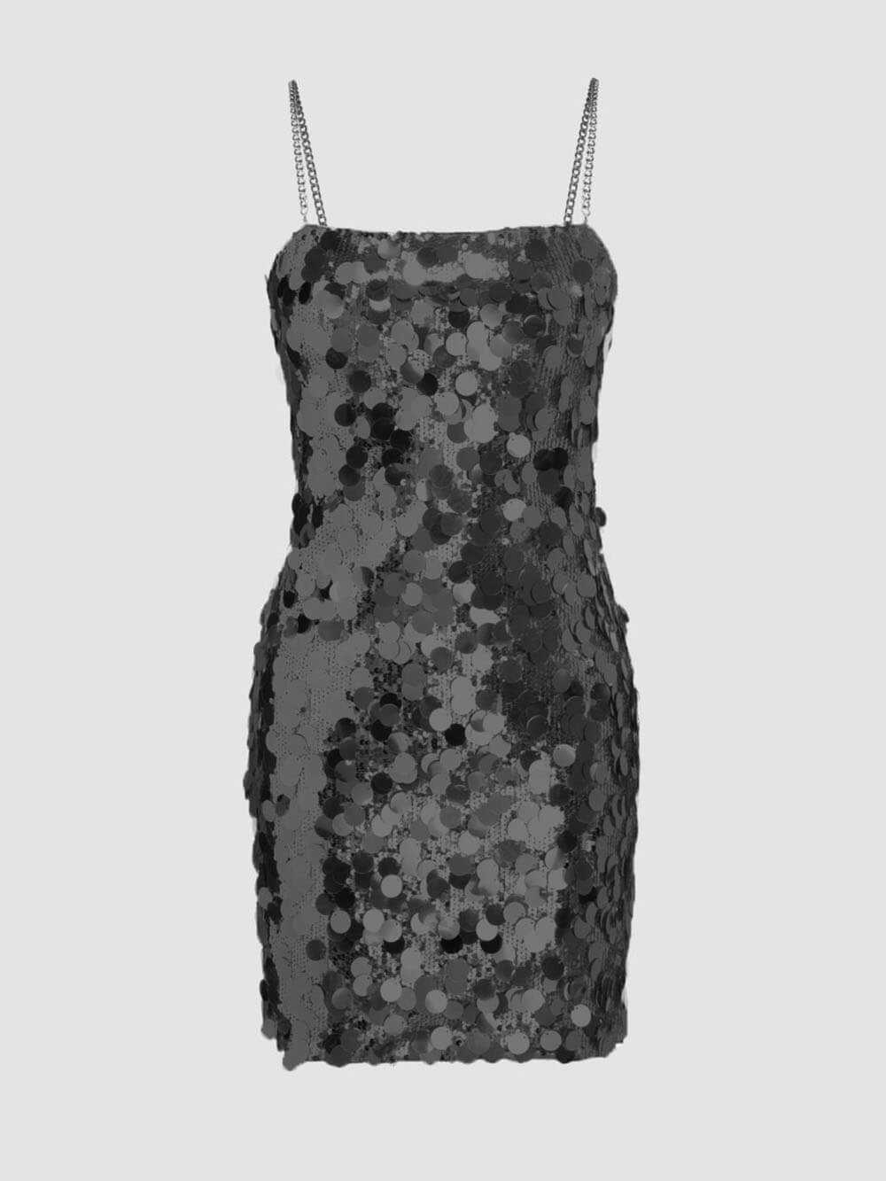 Owronline - Chain Sequined Irregular Dress