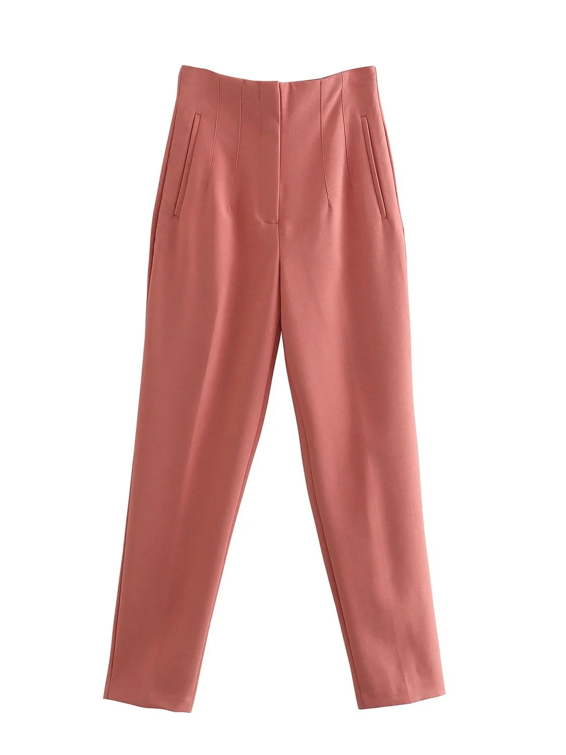 Owronline - Straight Pants High Waist Zipper Fly Trousers