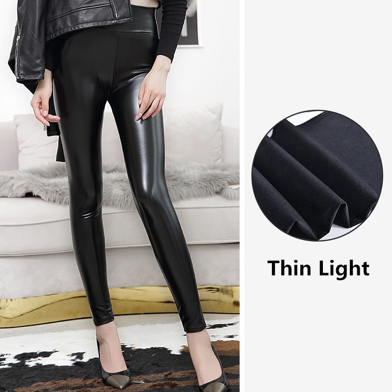Owronline - S-shaped PU Leather Leggings