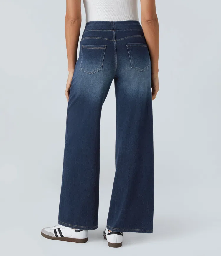 Owronline - Super Stretch High-Waisted Wide Leg Jeans