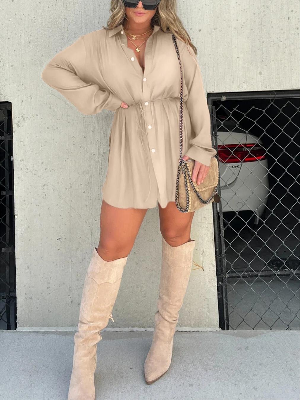 Owronline - Versatile must-have women's solid color long-sleeved shirt set - owronline